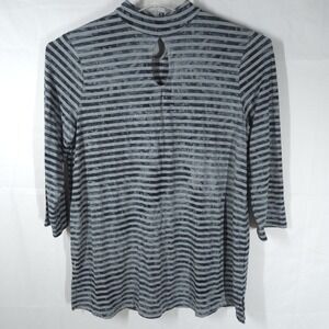 FDJ Womens Top Size S Gray Blue‎ Tie Dye Stripe Print Keyhole 3/4 Sleeve